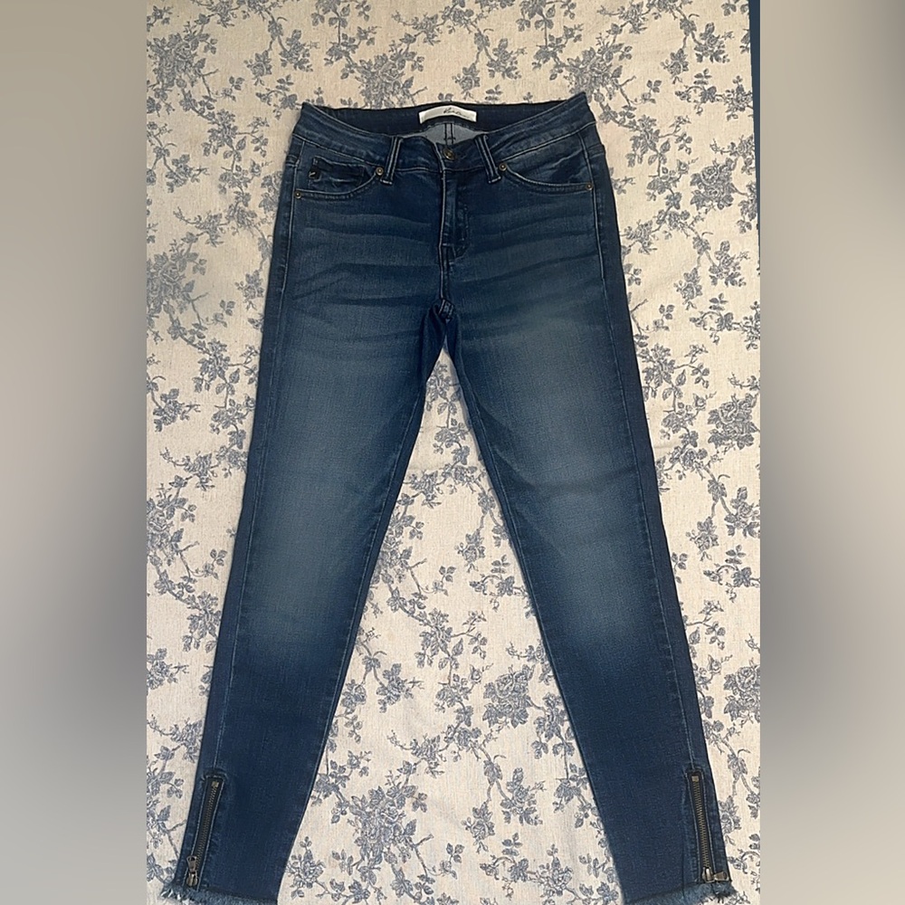 KanCan Dark Blue Boyfriend Jeans with Zipper Accents